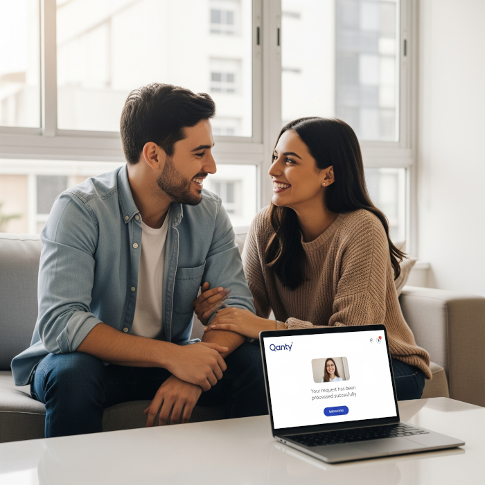 Cliente feliz interagindo por videochamada, símbolo de uma excelente experiência do cliente.
