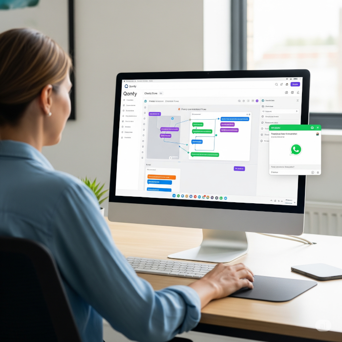 Dashboard con integraciones de chatbot y flujo automatizado.