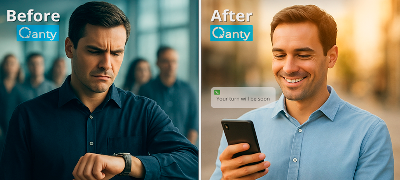 Customer experience before and after implementing Qanty queue management system