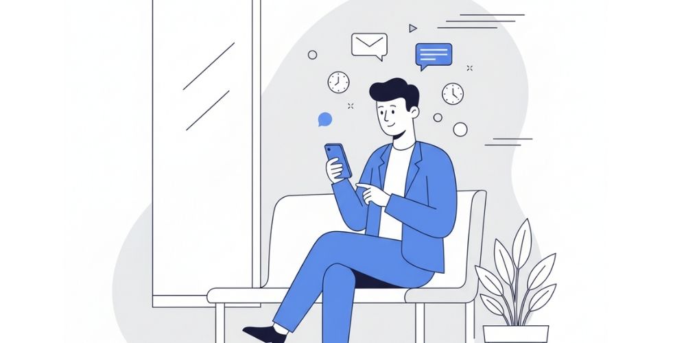 Cliente recibiendo notificaciones en su celular como parte de la psicología de la espera.