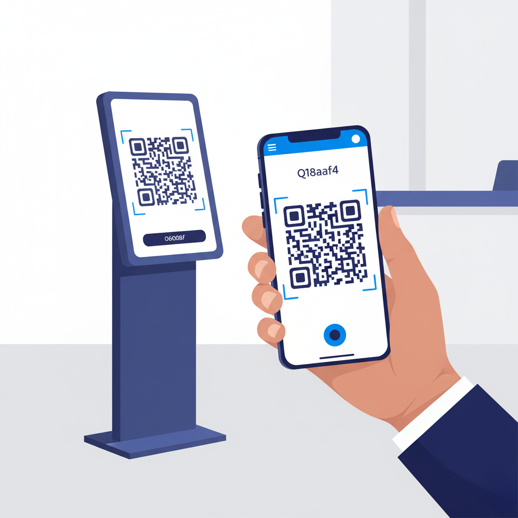 Customer scanning a QR code for a digital queue management system.