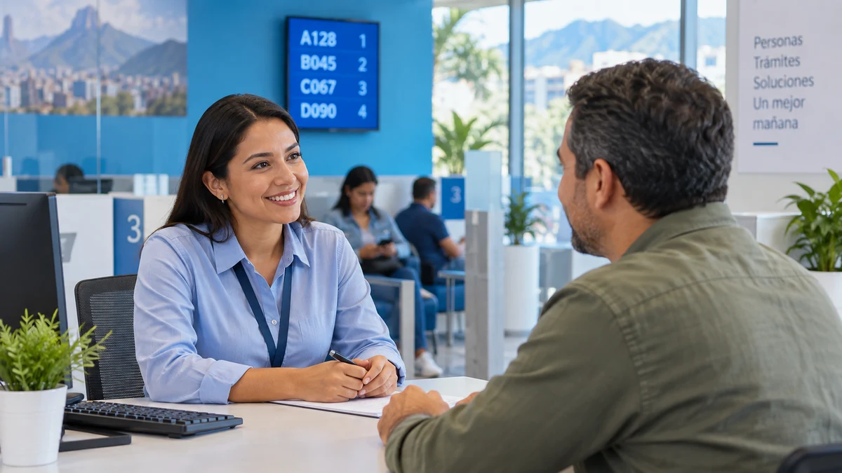 Asesora atendiendo a un cliente en un centro de servicio