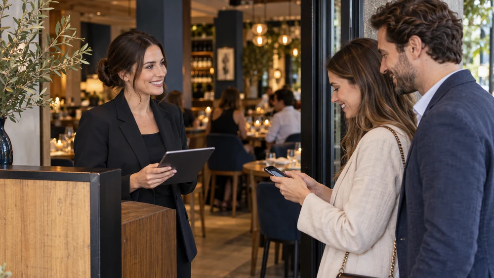 Recepción de clientes con una lista de espera en un restaurante